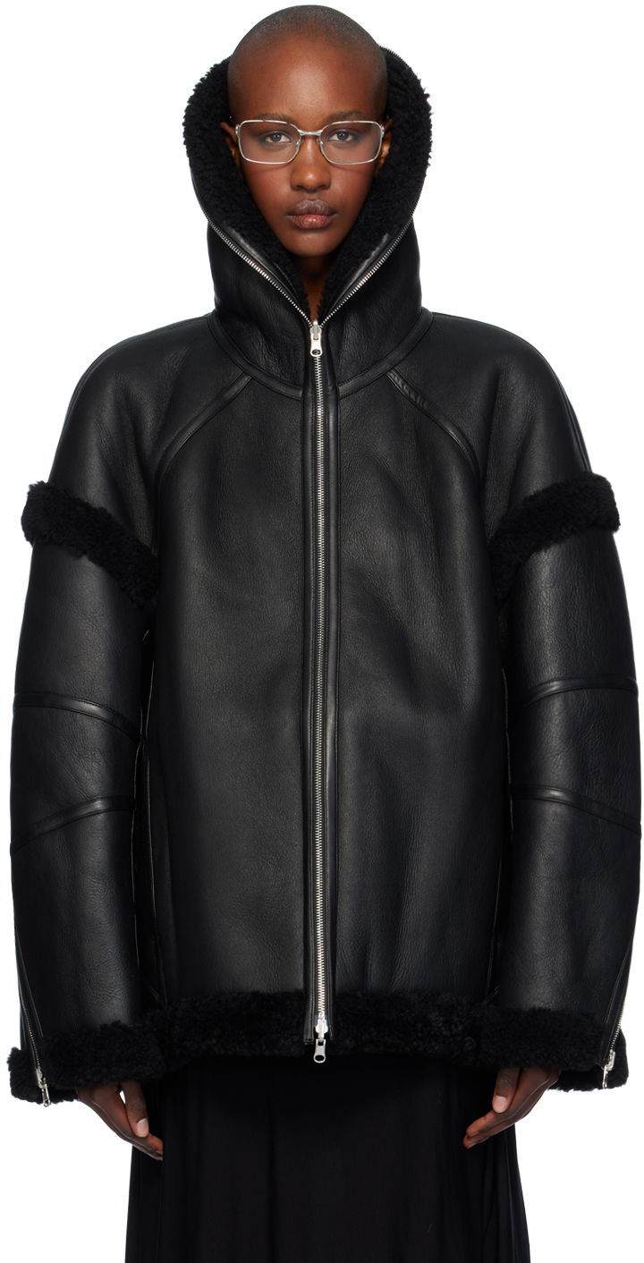 Bomber jakna Helmut Lang Helmut Lang Apex Teddy Reversible Leather Jacket Črna | O07HW499