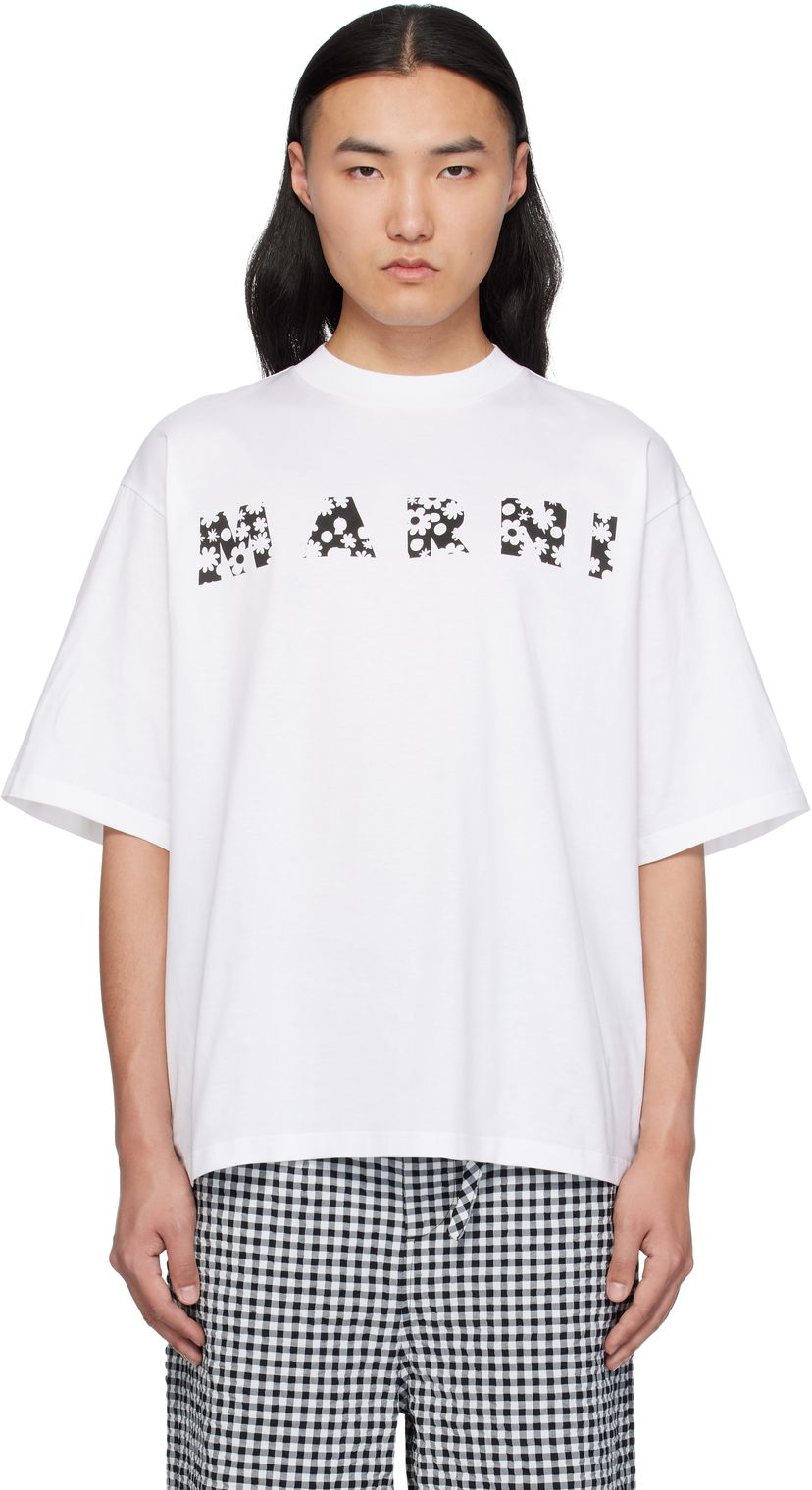 Majica Marni Marni Pop Fields Logo T-Shirt Bela | HUMU0223IP USCX50