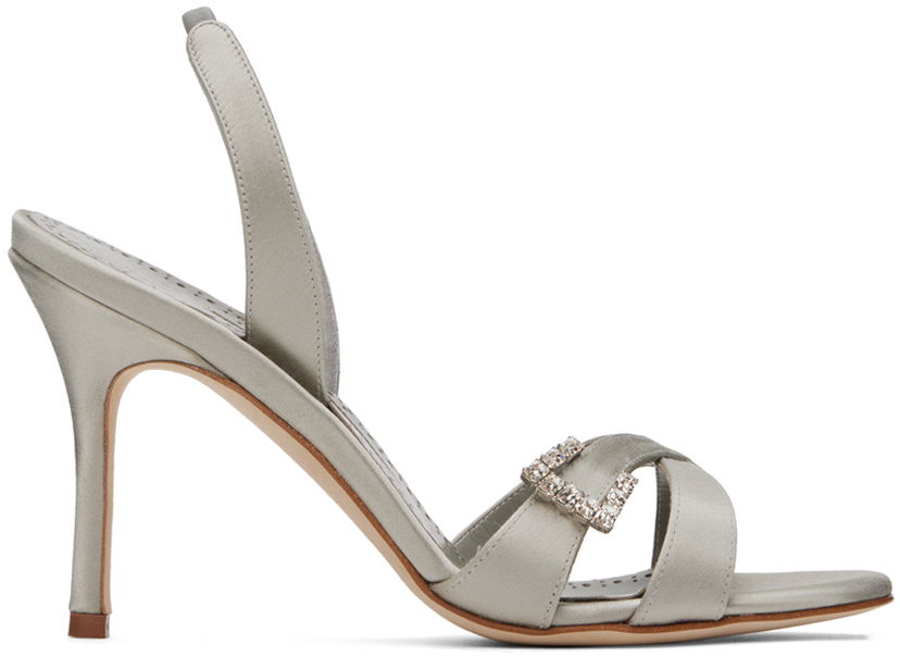 Nega čevljev Manolo Blahnik Manolo Blahnik Ramisli Satin Heeled Slingback Sandals Siva | 224-1700