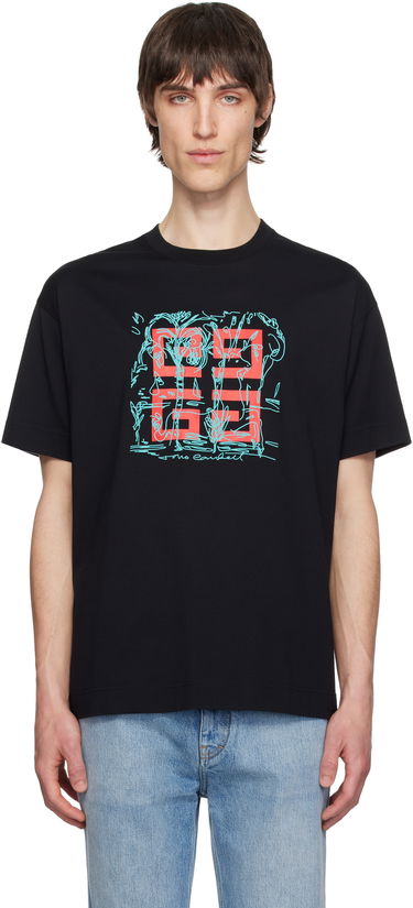 Majica Givenchy Givenchy 4G Sketch Print Regular Fit T-Shirt Črna | BM71MG3YQD001, 0