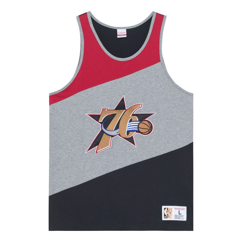 Majica brez rokavov Mitchell & Ness NBA HWC Philadelphia 76ers Colorblocked Tank Top Siva | TTNK5120-P76YYPPPGHBK