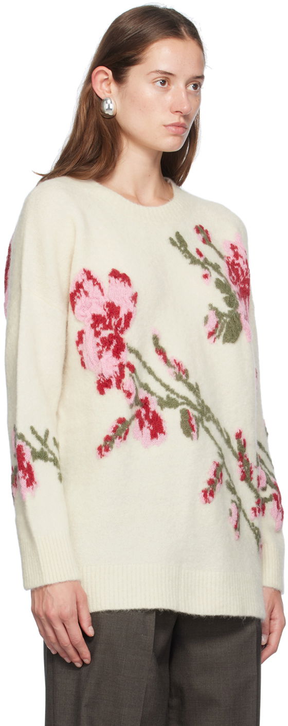 Pleteni pulover Blumarine Blumarine Jacquard Rose Crewneck Sweater Bela | A422M490A, 1