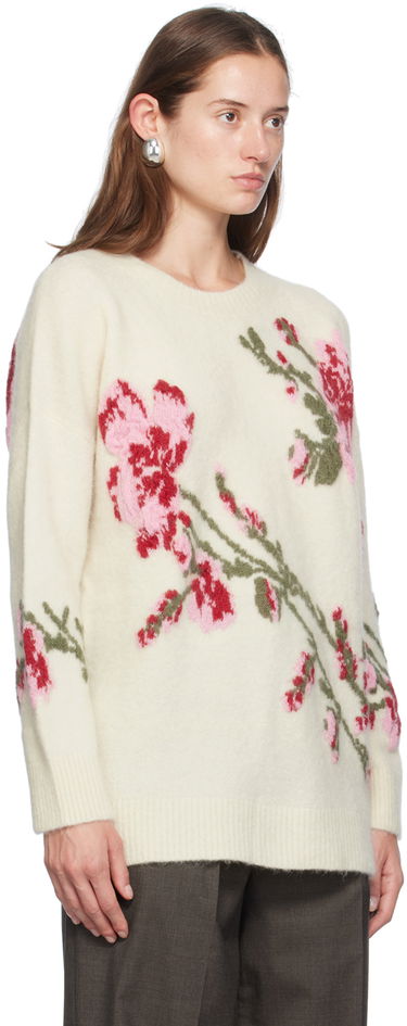 Pleteni pulover Blumarine Blumarine Jacquard Rose Crewneck Sweater Bela | A422M490A, 1
