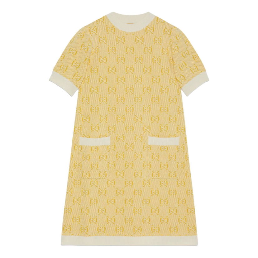Obleke Gucci GG Wool Jacquard Dress Rumena | 773633-XKDK5-7218