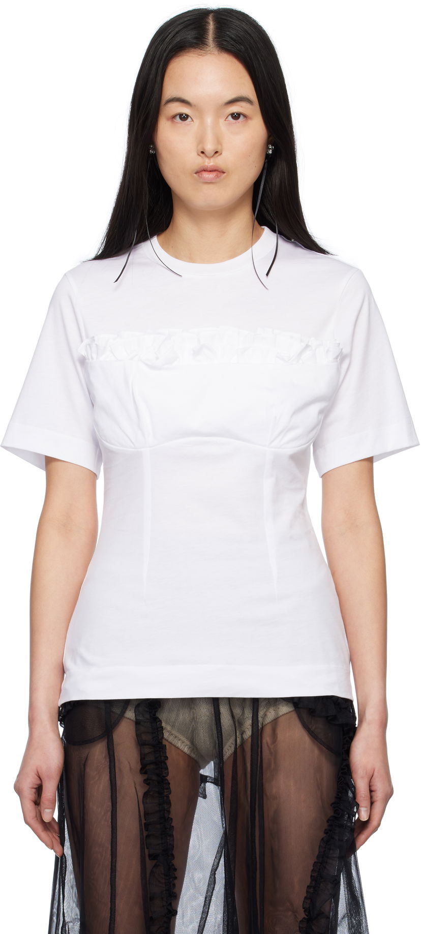 Majica Simone Rocha Simone Rocha Balconette Bust Detail T-Shirt Bela | 5323 0553