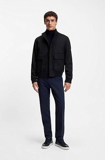 Bomber jakna BOSS Wool-cashmere blouson-style coat with knit trims Črna | 50551091, 1