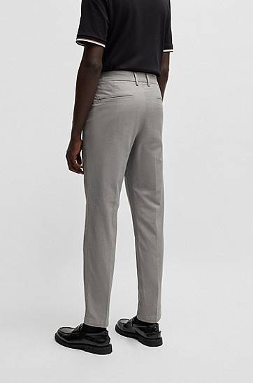 Hlače BOSS Regular Fit Micro-Patterned Stretch Cotton Trousers Siva | 50534880, 1