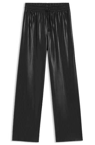 Hlače BOSS Relaxed-fit wide-leg striped faux leather trousers Črna | 50548123