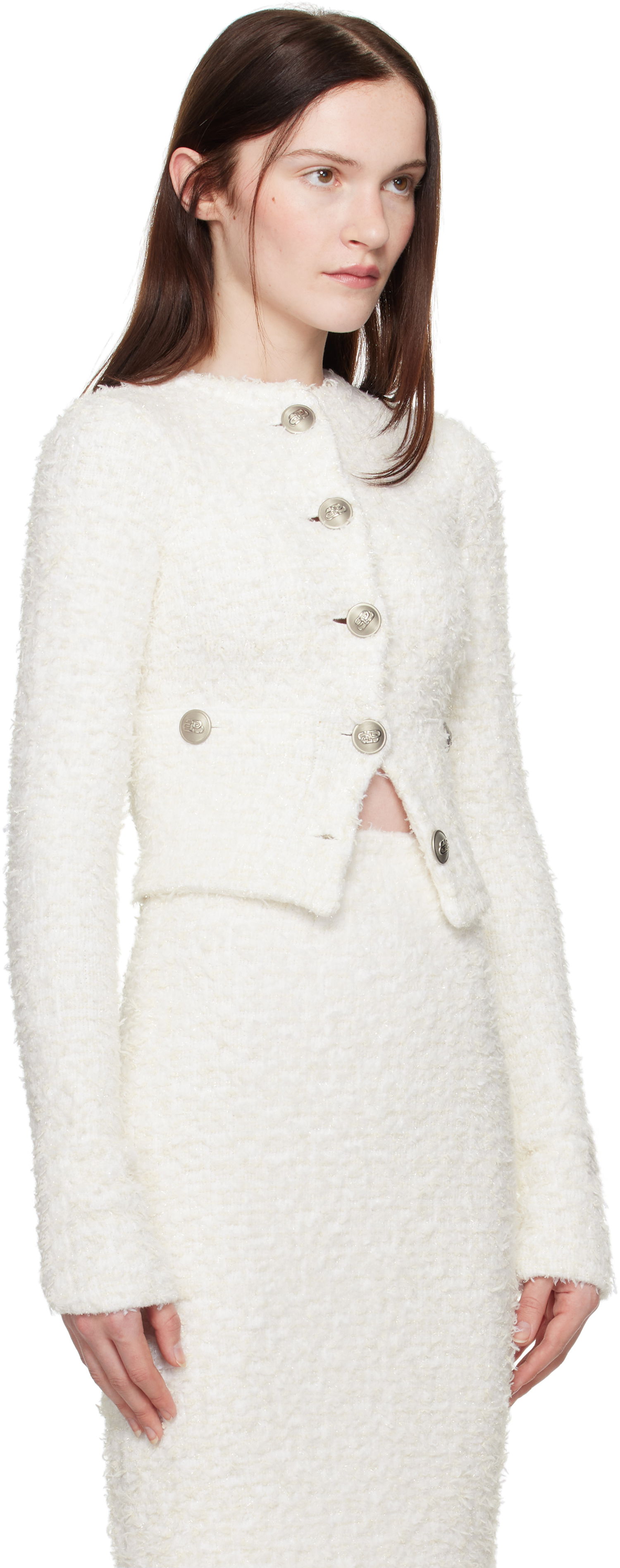 Krila Balenciaga Balenciaga Cropped Bouclé Cardigan Bela | 793604 T3328, 1