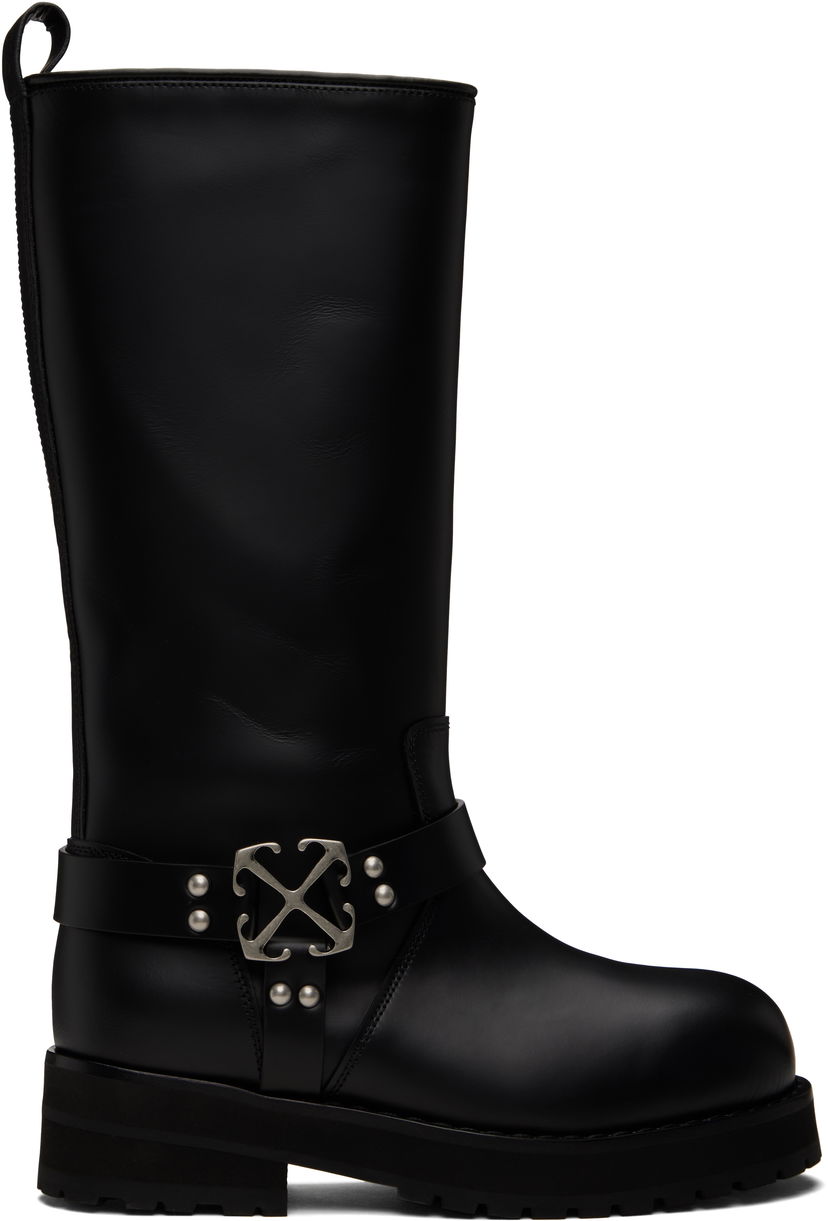 Oblačila Off-White Off-White Off Track Leather Boots Črna | OWIE045C99LEA0011072