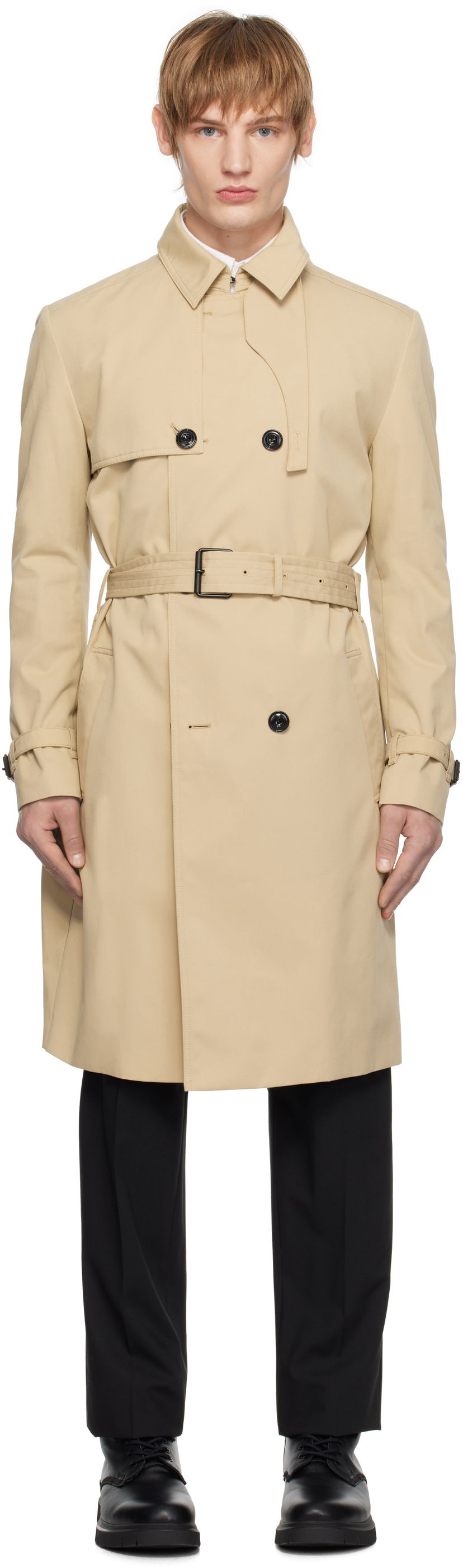 Trenčkot BOSS Hugo Double-Breasted Trench Coat Bež | 50535072