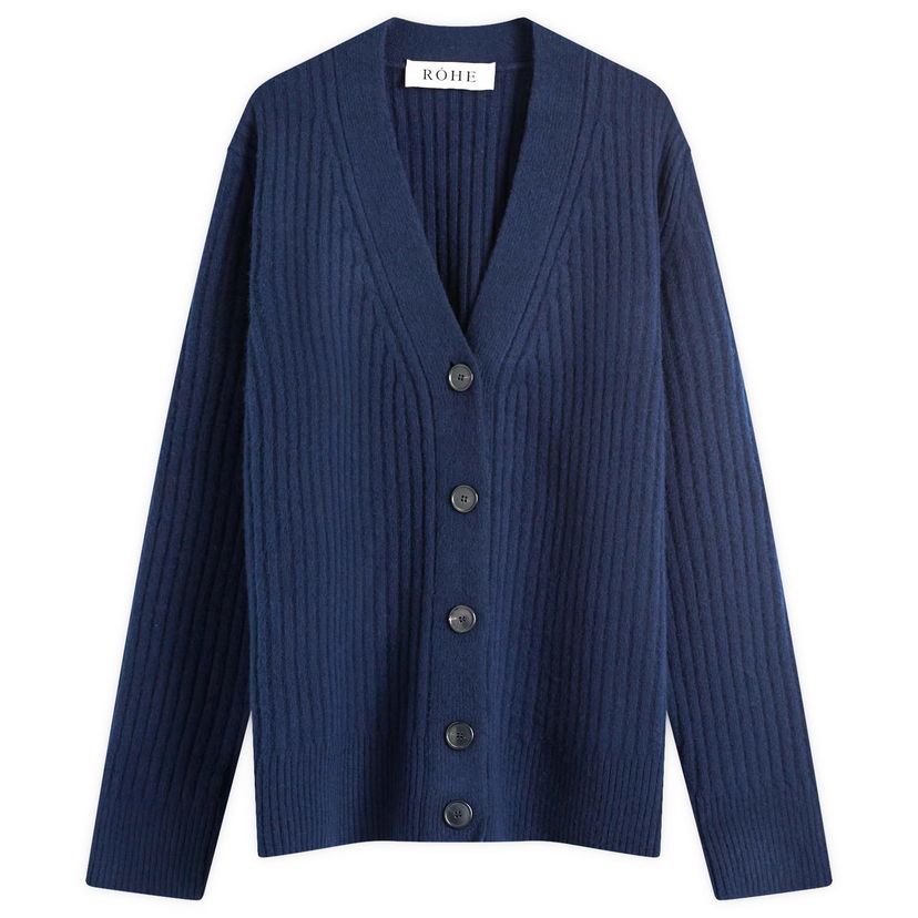 Pleteni pulover Róhe Ribbed Boiled Wool Knitted Cardigan Modra | 312-23-001-411