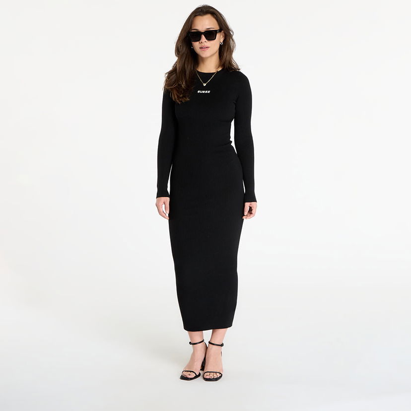 Obleke GUESS Flaminia Long Sleeve Ribbed Dress Črna | V5BK02Z3JD2-JBLK
