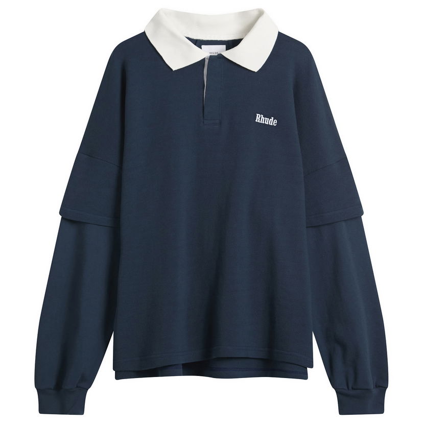 Polo majica Rhude Layered Long Sleeve Pique Polo Mornarica | RHFW25PO03012-3175