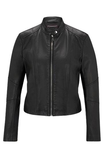 Jakna BOSS Grained Leather Regular-Fit Jacket Črna | 50522033