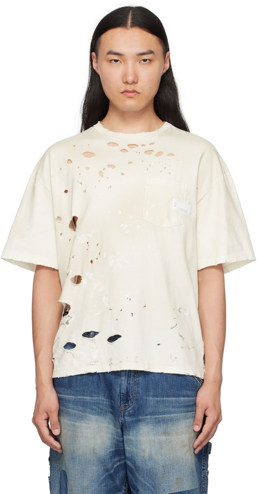 Majica Neighborhood Neighborhood Savage Crewneck Distressed T-Shirt Bela | 251OKNH-CSM04