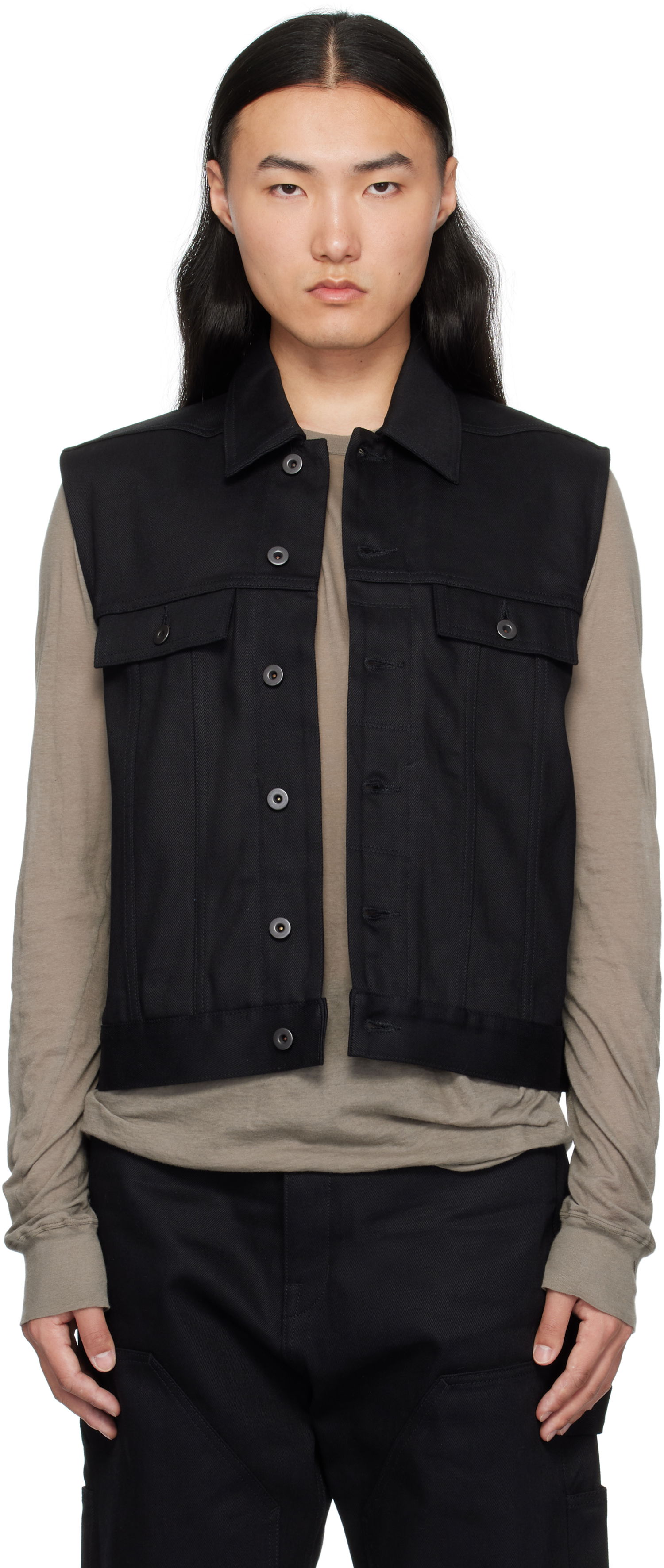 Telovnik Rick Owens Rick Owens DRKSHDW Hollywood SL Trucker Denim Vest Črna | DL01E6798 BLKJP, 0