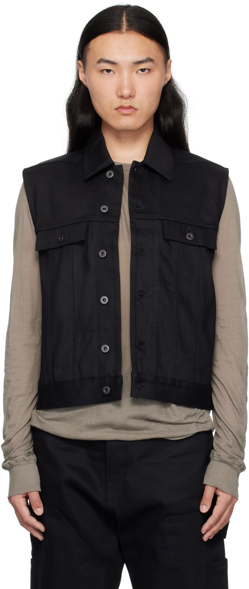Telovnik Rick Owens Rick Owens DRKSHDW Hollywood SL Trucker Denim Vest Črna | DL01E6798 BLKJP