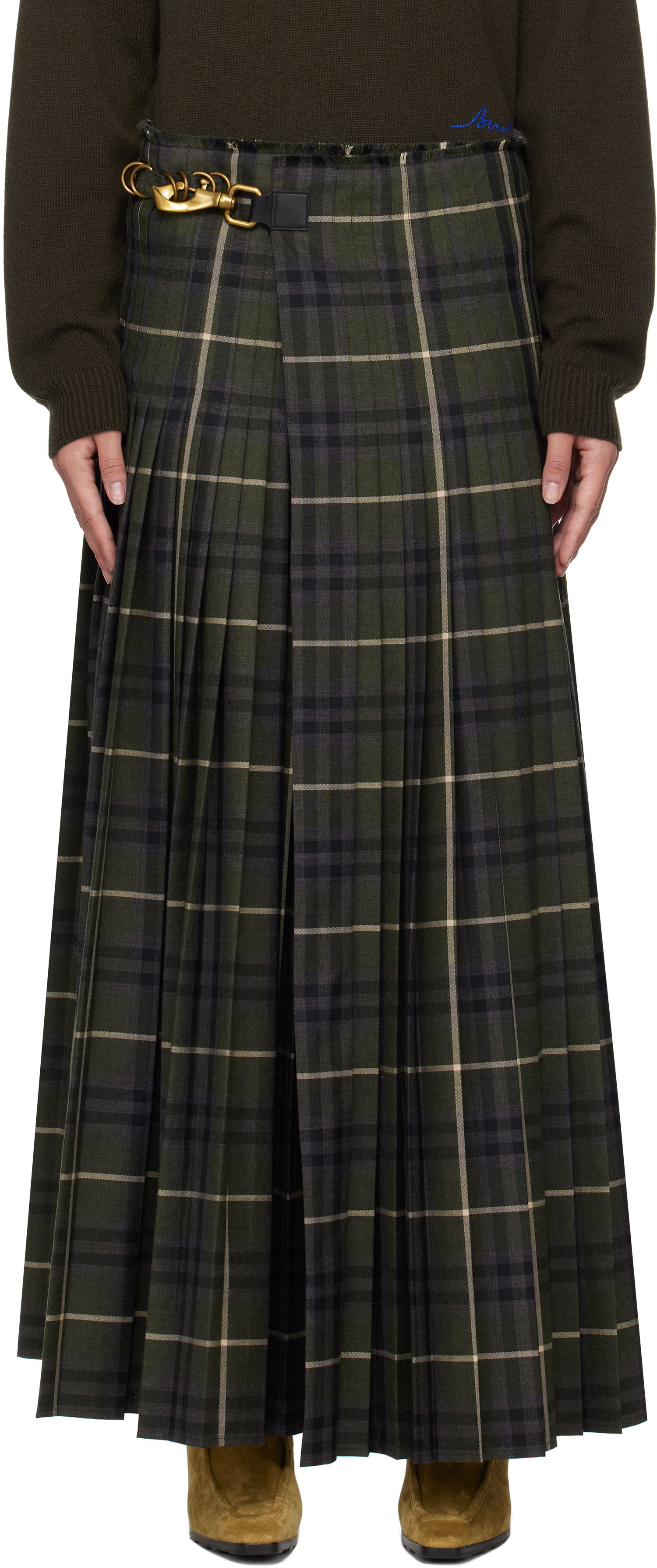 Krila Burberry Check Wool Blend Maxi Skirt Zelena | 8099693, 0