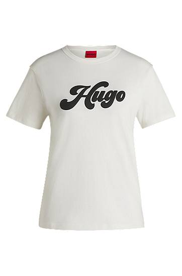 Majica BOSS HUGO Cotton Jersey T-Shirt with Retro Logo Bela | 50539101
