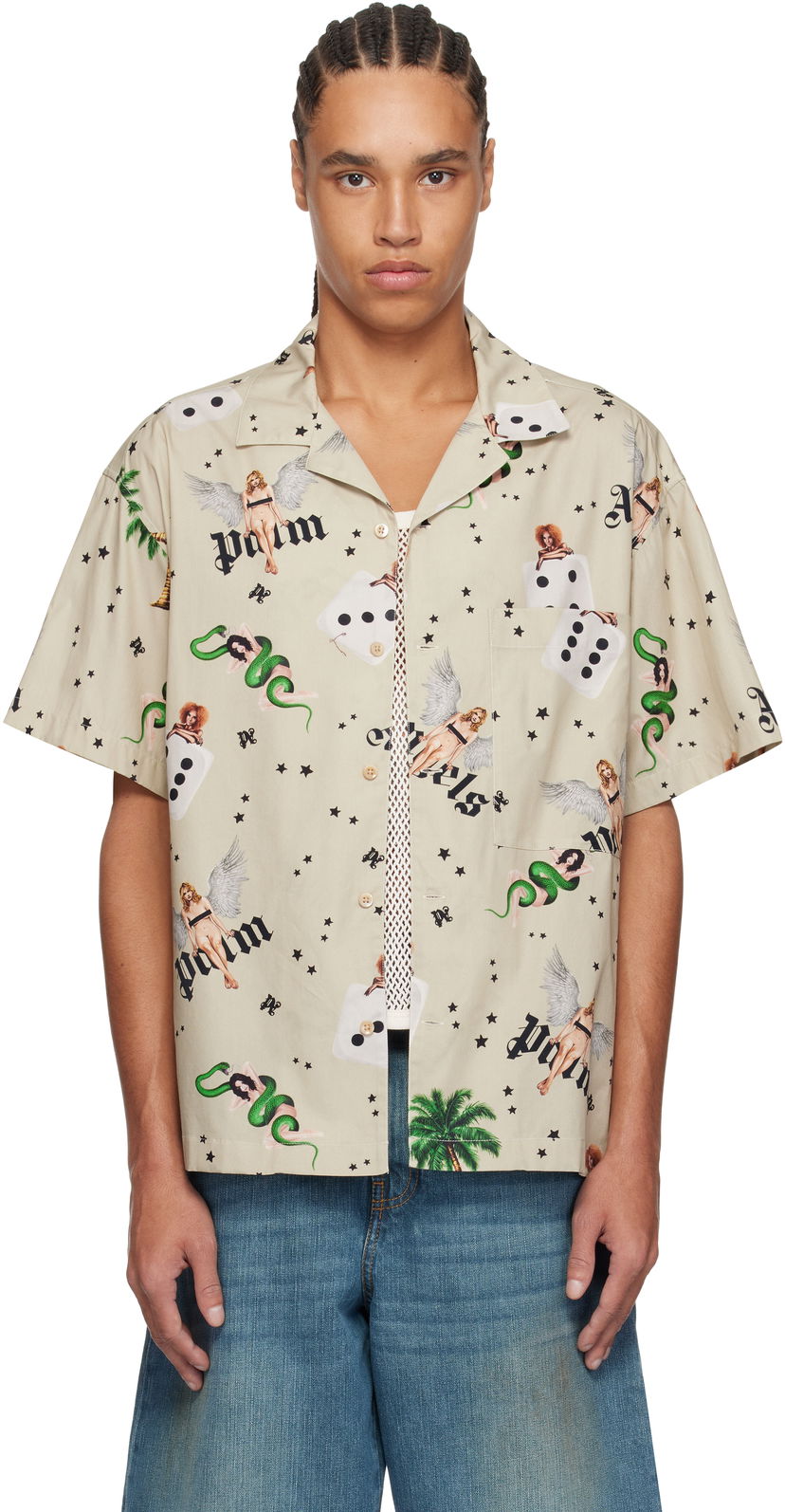 Srajce Palm Angels Palm Angels Pin Up Bowling Shirt Bež | PMGG00AS25FAB0050B84
