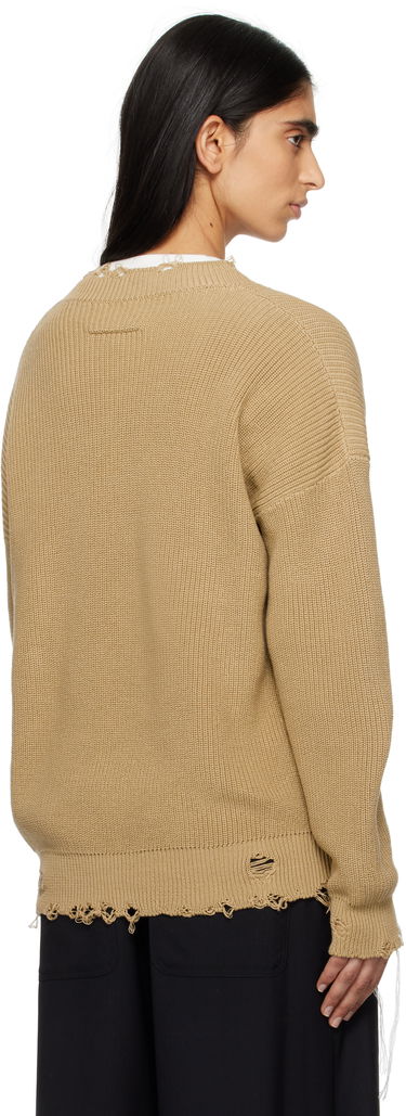 Pleteni pulover Maison Margiela MM6 Maison Margiela Eaten Knit V-Neck Sweater Bež | SH0HN0001 M13089, 2
