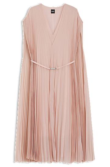Obleke BOSS Pleated Chiffon Overlay Dress with Belt Roza | 50548050