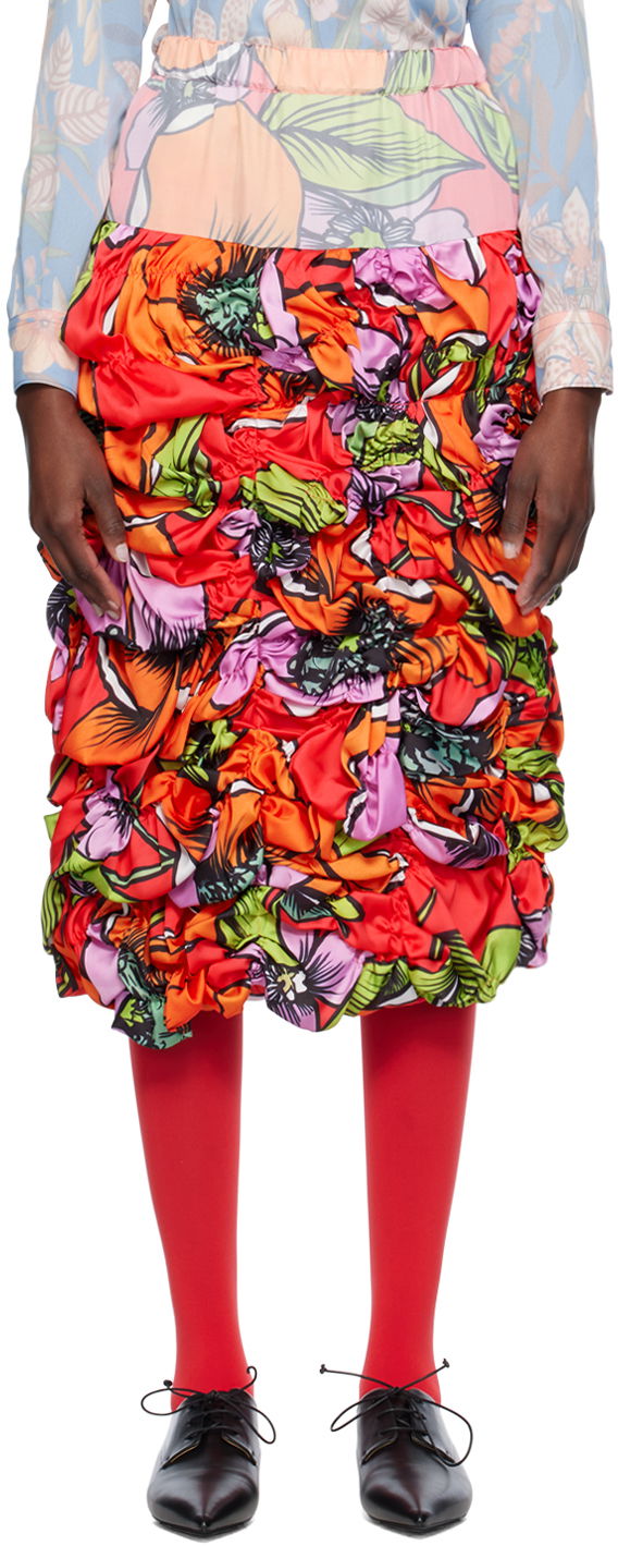 Krila Comme des Garçons Floral Print Midi Skirt Rdeča | GM-S013-051
