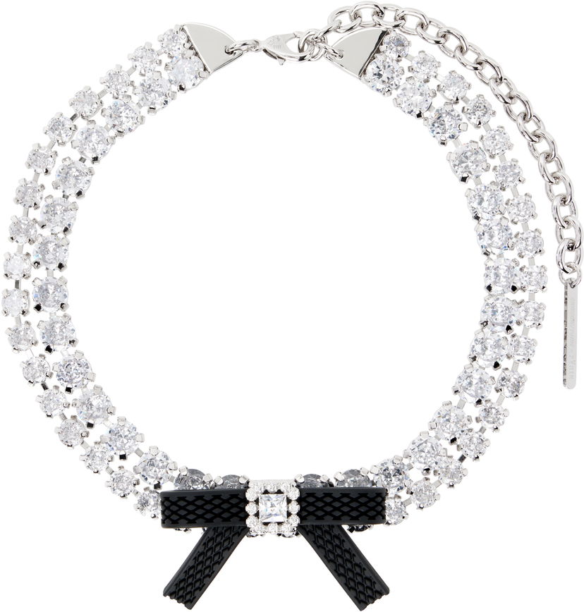 Ogrlica SHUSHU/TONG SHUSHU/TONG YVMIN Edition Rubber Bow Gemstone Choker Bela | 21375BLK00NN