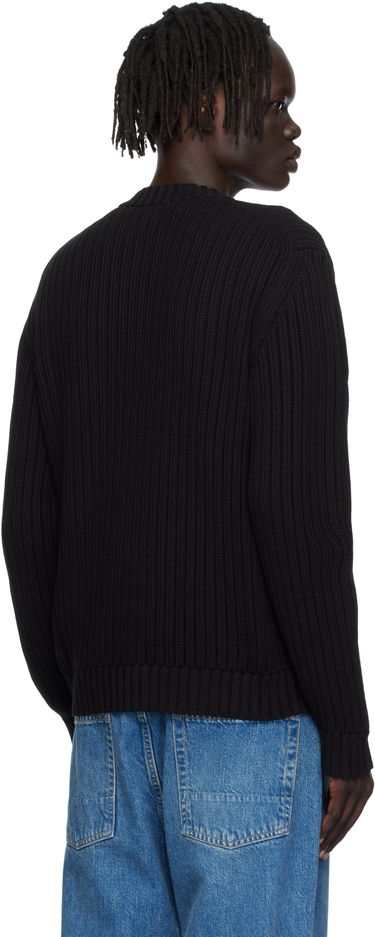 Pleteni pulover BOSS Hugo Embroidered-Logo Ribbed Knit Sweater Črna | 50546863, 2