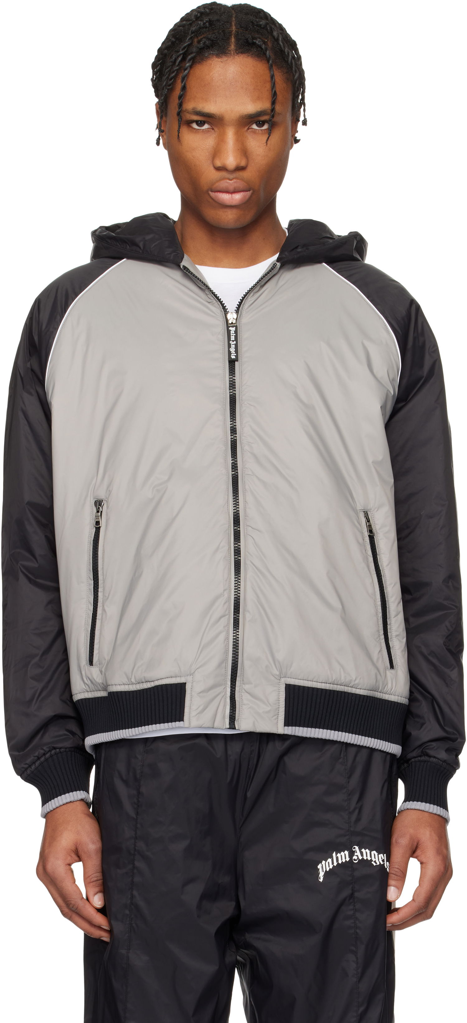 Bomber jakna Palm Angels Palm Angels Curved Logo Windbreaker Jacket Siva | PMEA289S25FAB0010910, 0