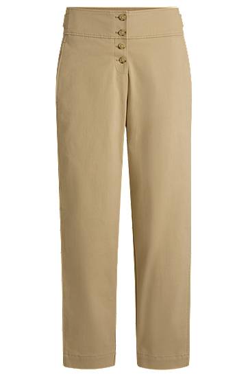 Hlače BOSS Brushed Stretch Cotton Regular-Fit Trousers Bež | 50537557