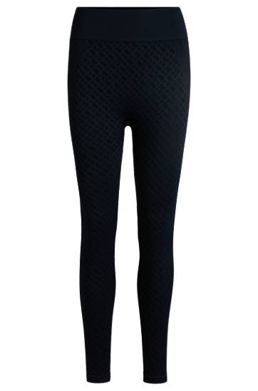 Pajkice BOSS Stretch Ribbed Knitted Monogram Leggings Črna | 50534562