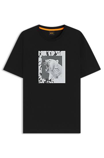 Majica BOSS Cotton-jersey T-shirt with Roaring Polar Bear Artwork Črna | 50554615