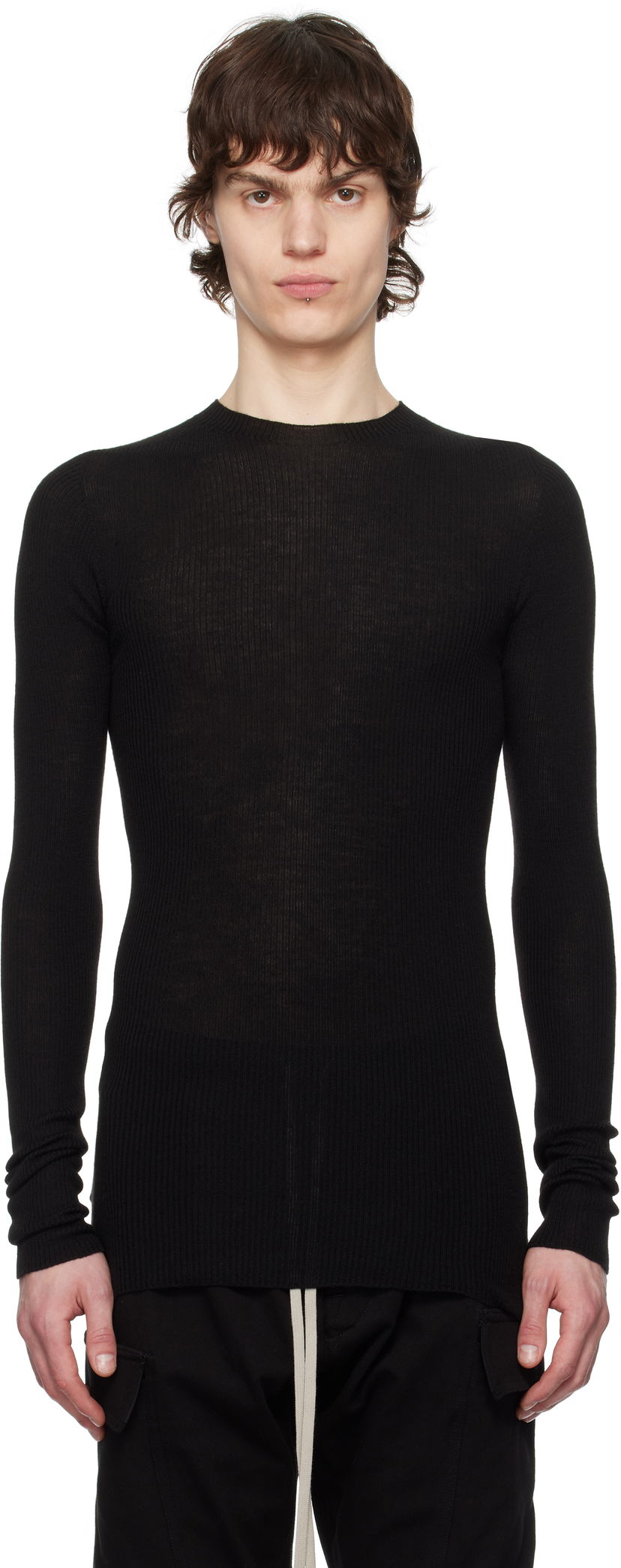 Pleteni pulover Rick Owens Rick Owens Hollywood Ribbed Sweater Črna | RU01E5637 RIBM