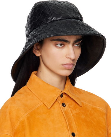 Klobuk Bottega Veneta Bottega Veneta Intrecciato Leather Beach Hat Črna | 821608 V2JG0, 1