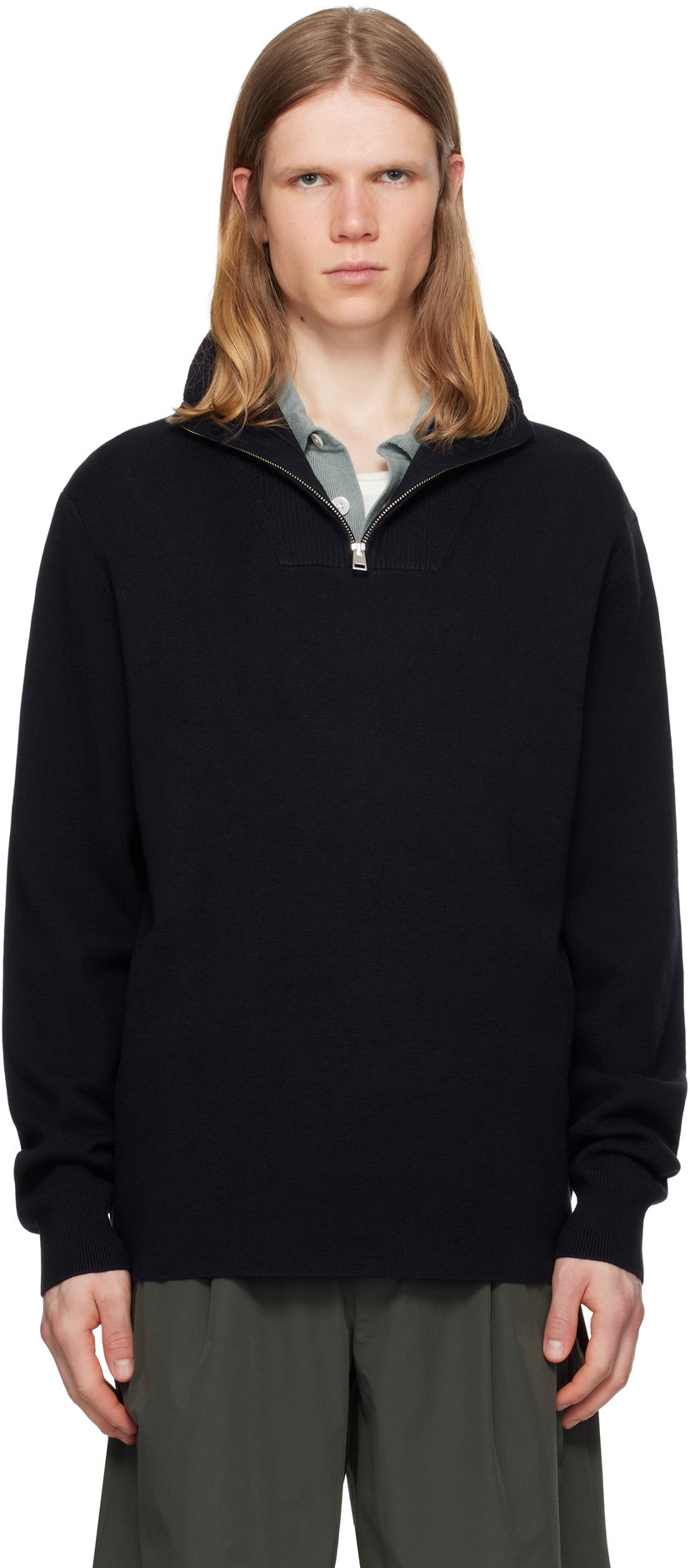 Pleteni pulover NORSE PROJECTS Norse Projects Arild Merino Cotton Milano Zip Sweater Mornarica | N45-0637