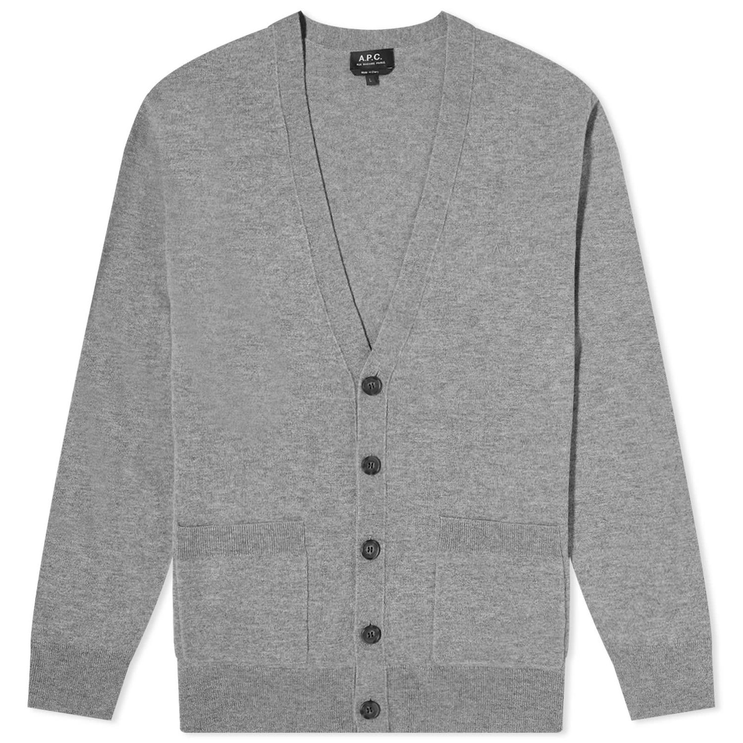 Pleteni pulover A.P.C. Theo Cardigan Heathered Grey Siva | WVBBY-H22236-PLA, 0