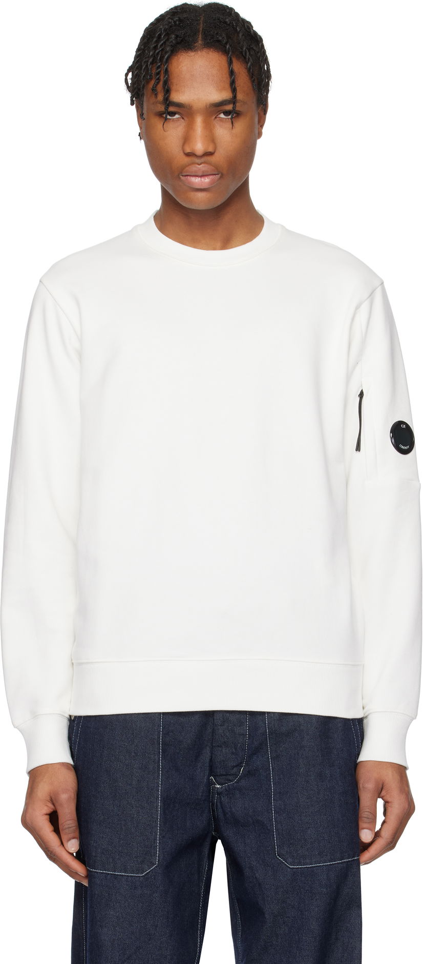 Pleteni pulover C.P. Company C.P. Company Diagonal Raised Fleece Crewneck Lens Sweatshirt Bela | 18CMSS023A-005086W