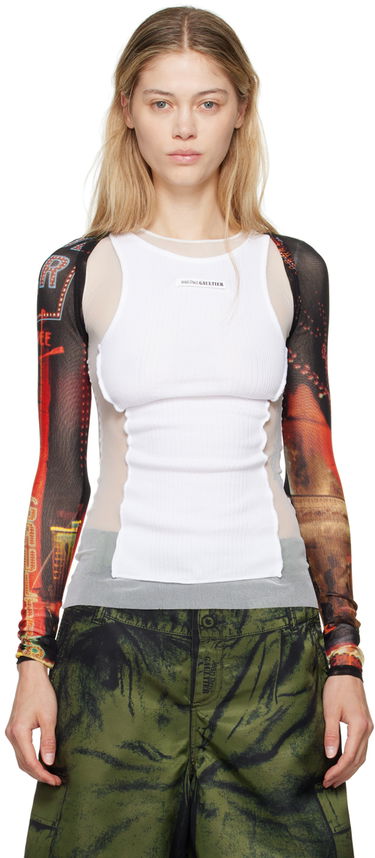 Majica brez rokavov Jean Paul Gaultier Jean Paul Gaultier 'The Pigalle' Printed Mesh Sleeves Bela | 24/30-F-TO207-T552-00301550, 0