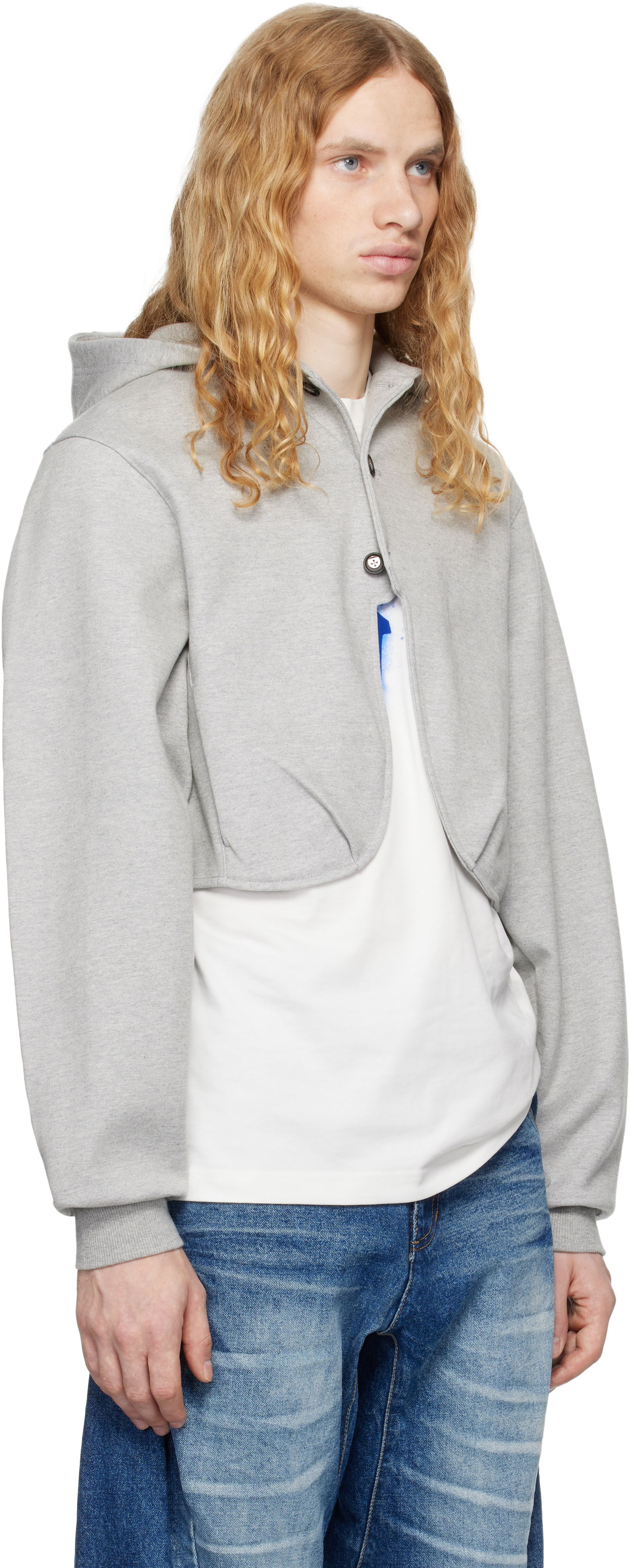 Pulover ADER ERROR Cropped Button Hoodie Siva | BN01FWHD0401GR, 1
