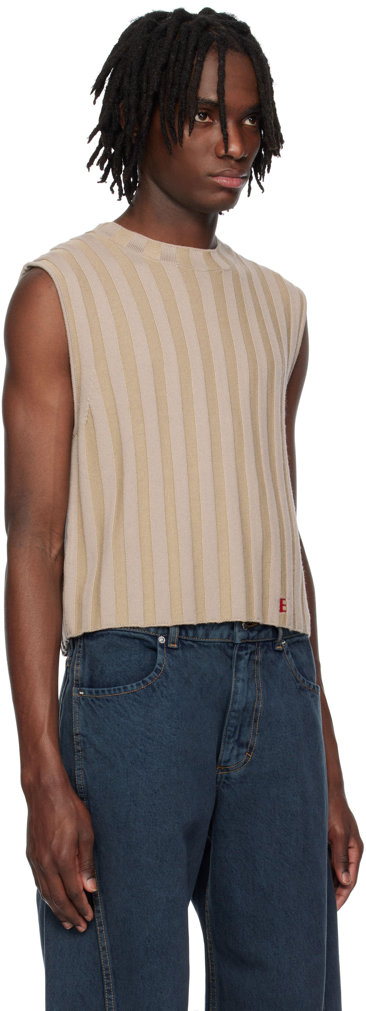 Pleteni pulover Eckhaus Latta Eckhaus Latta Knitted Cropped Vest Bež | 8025-EL-PS25-DU - DUNE, 1