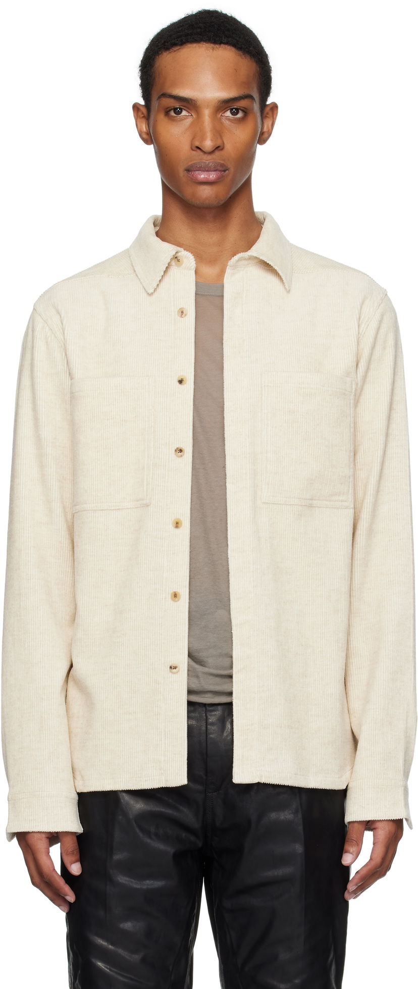 Srajce Rick Owens Rick Owens Concordians Corduroy Work Shirt Bež | RU02E1292 MLC