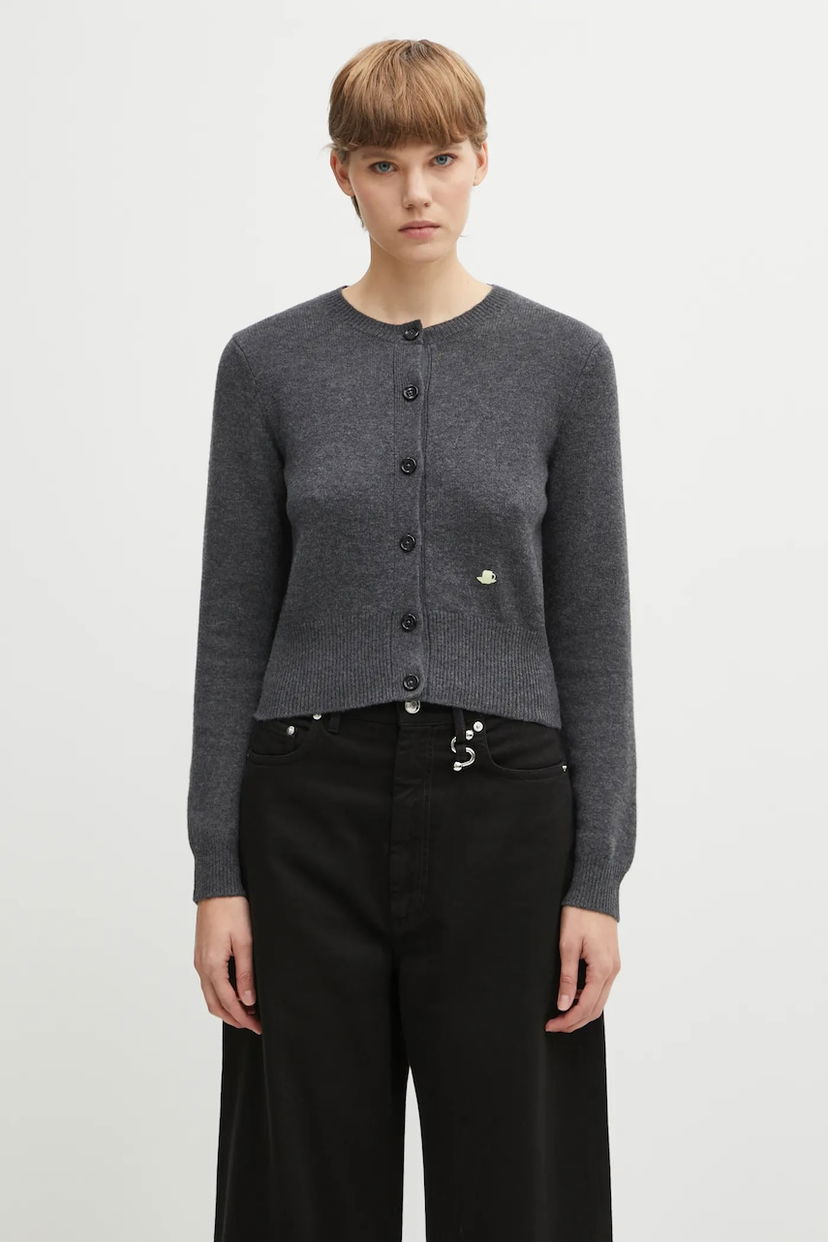 Pleteni pulover JW Anderson JW Anderson Contrast Embroidery Cardigan Siva | KW1447.YN0447