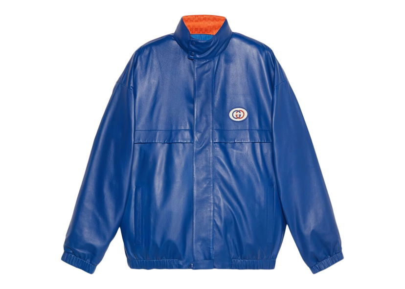Jakna Gucci Reversible Interlocking G Leather Jacket Blue Modra | 691071 XNAQ1 4153