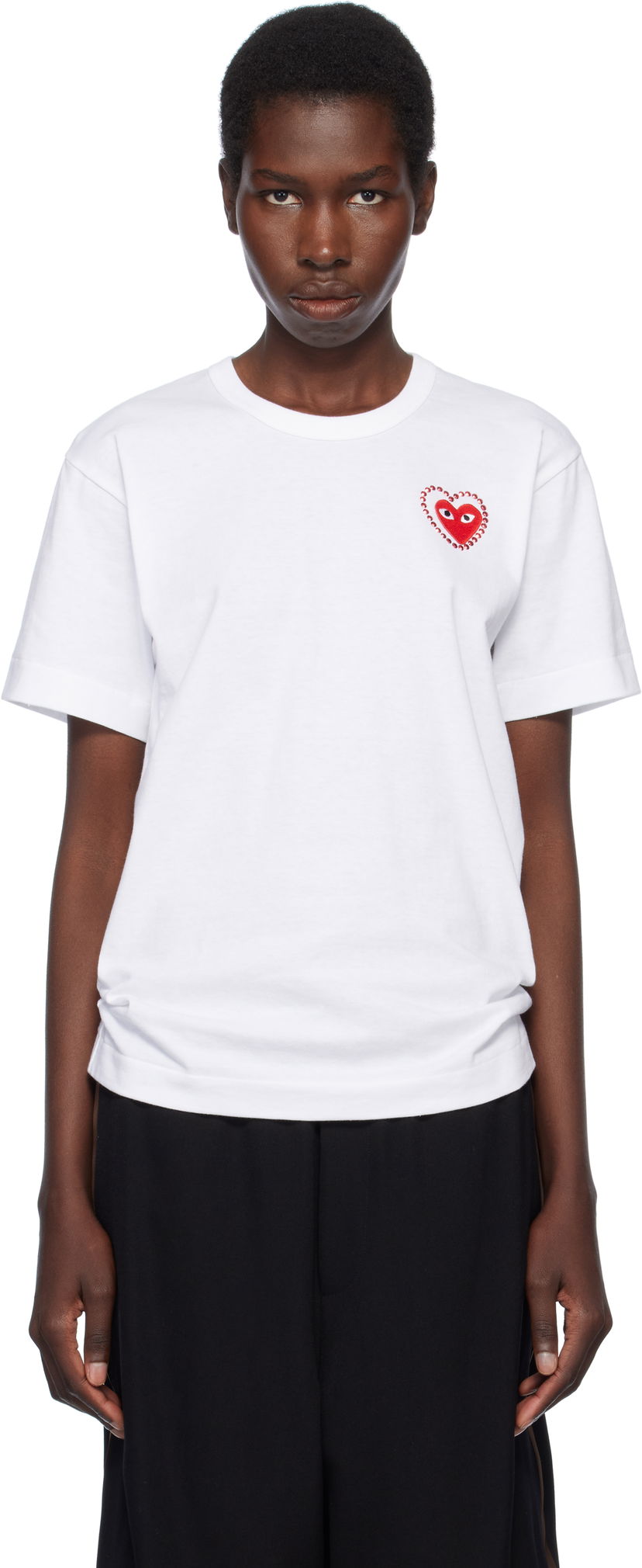 Majica Comme des Garçons PLAY Metal Stone Emblem Heart T-Shirt Bela | AX-T802-051