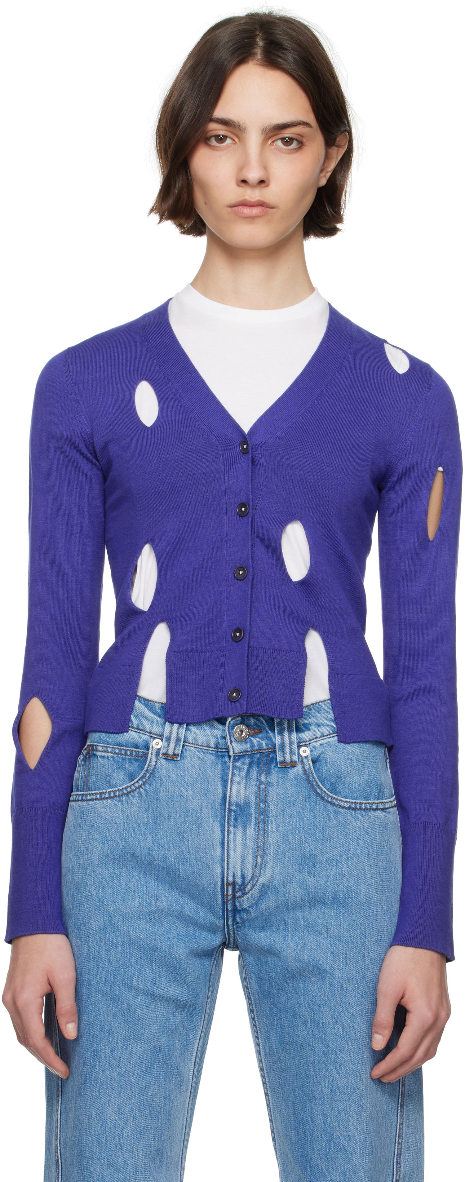 Pleteni pulover JW Anderson JW Anderson Slit Cardigan Lila | KW1413-YN0440, 0