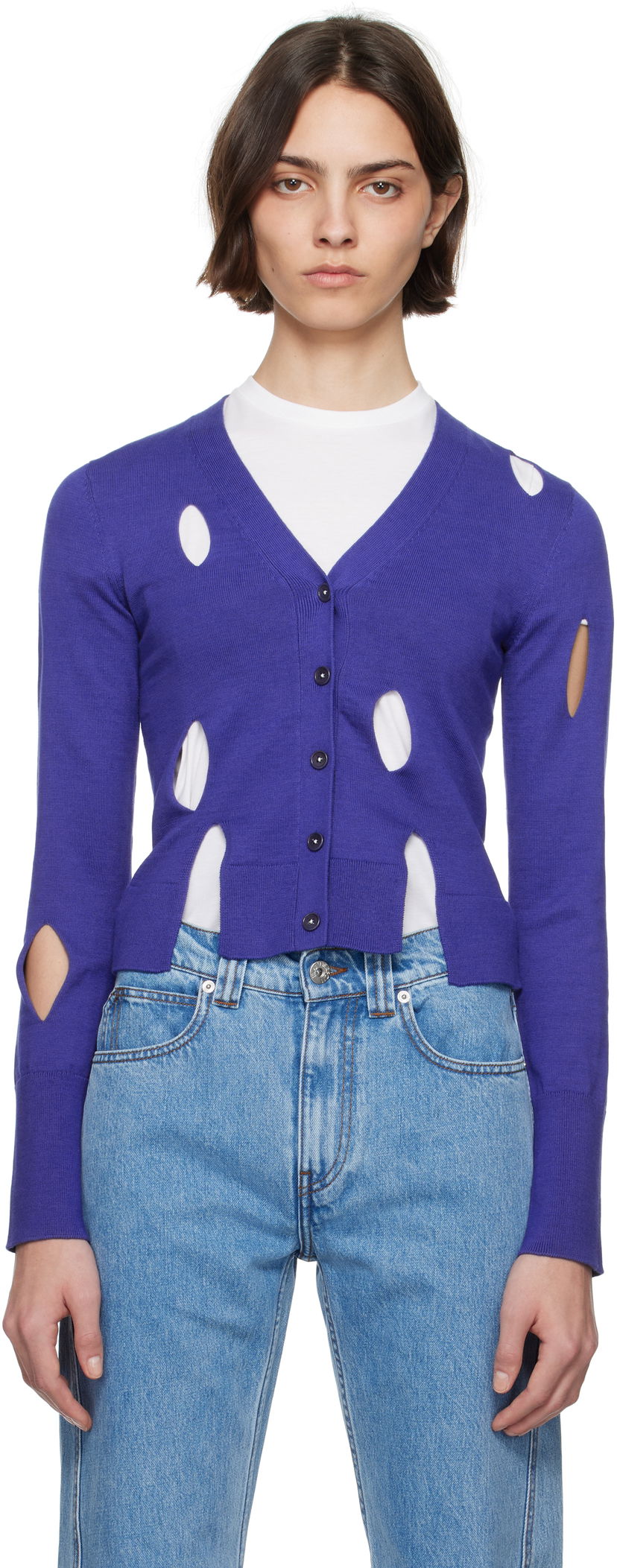 Pleteni pulover JW Anderson JW Anderson Slit Cardigan Lila | KW1413-YN0440