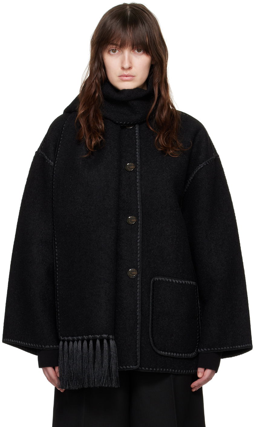 Jakna TOTEME TOTEME Embroidered Hooded Jacket with Fringed Scarf Črna | 224-1018-201, 0