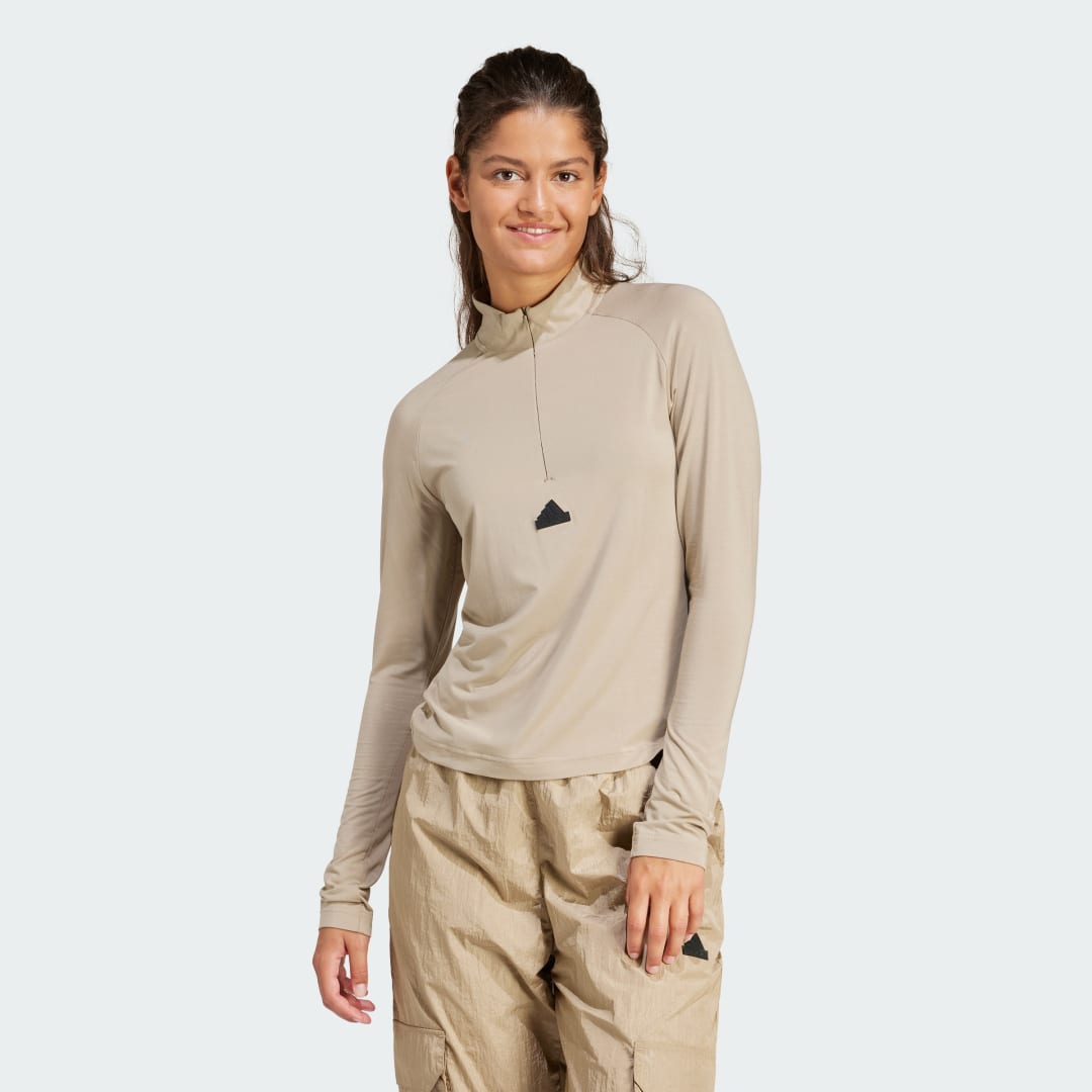Majica adidas Performance Sportswear City Escape Quarter-Zip Long-Sleeve Top Bež | IT1454, 0